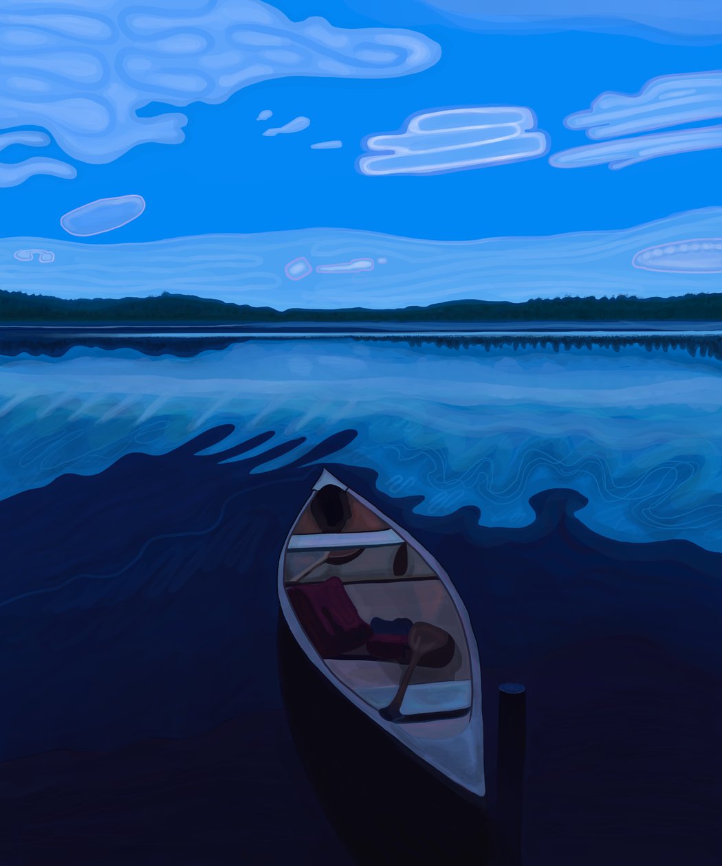 Canoa sul lago Maine al tramonto (arte digitale) da Evan Sklar