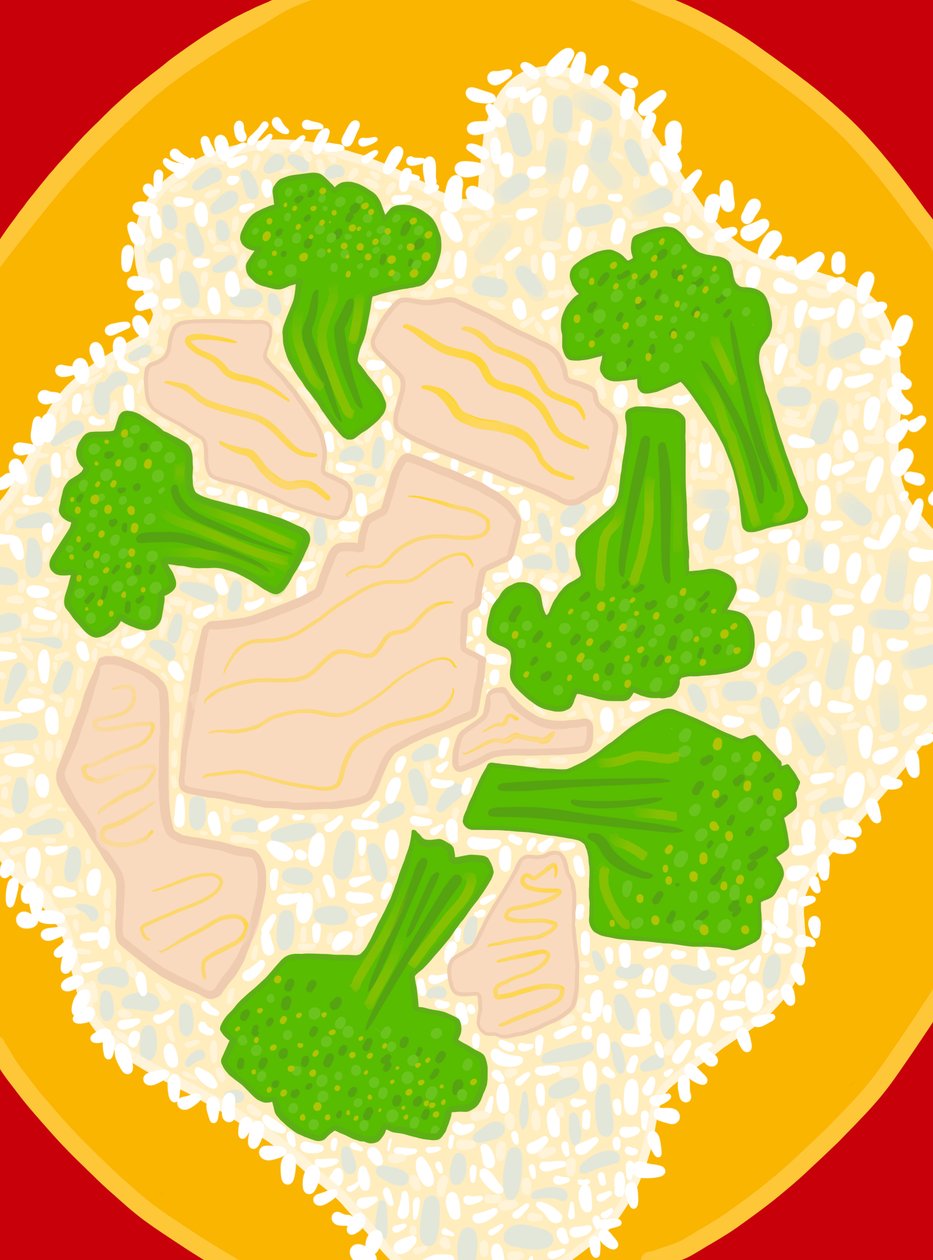 Pollo e broccoli, 2025 (arte digitale) da Evan Sklar