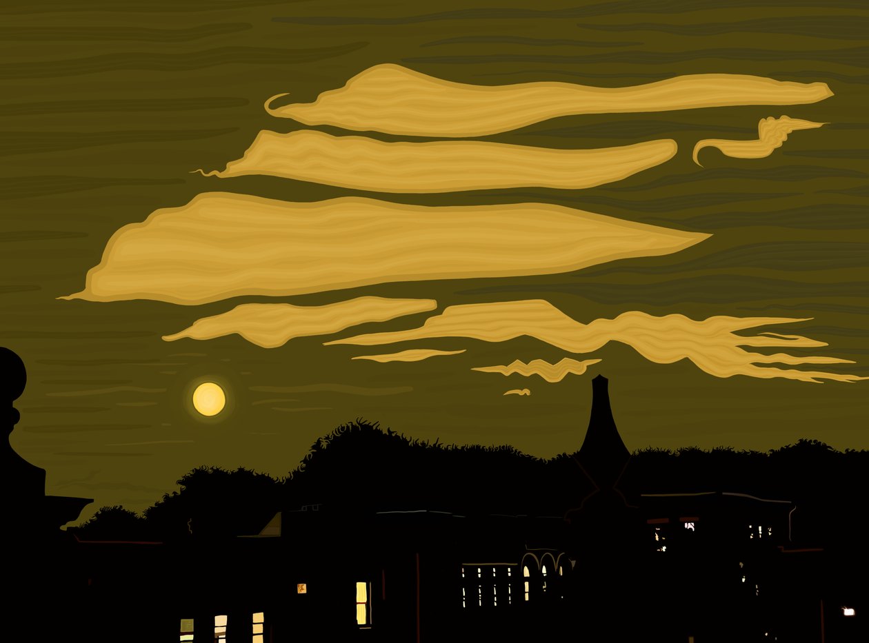Nuvole, luna e parco dall