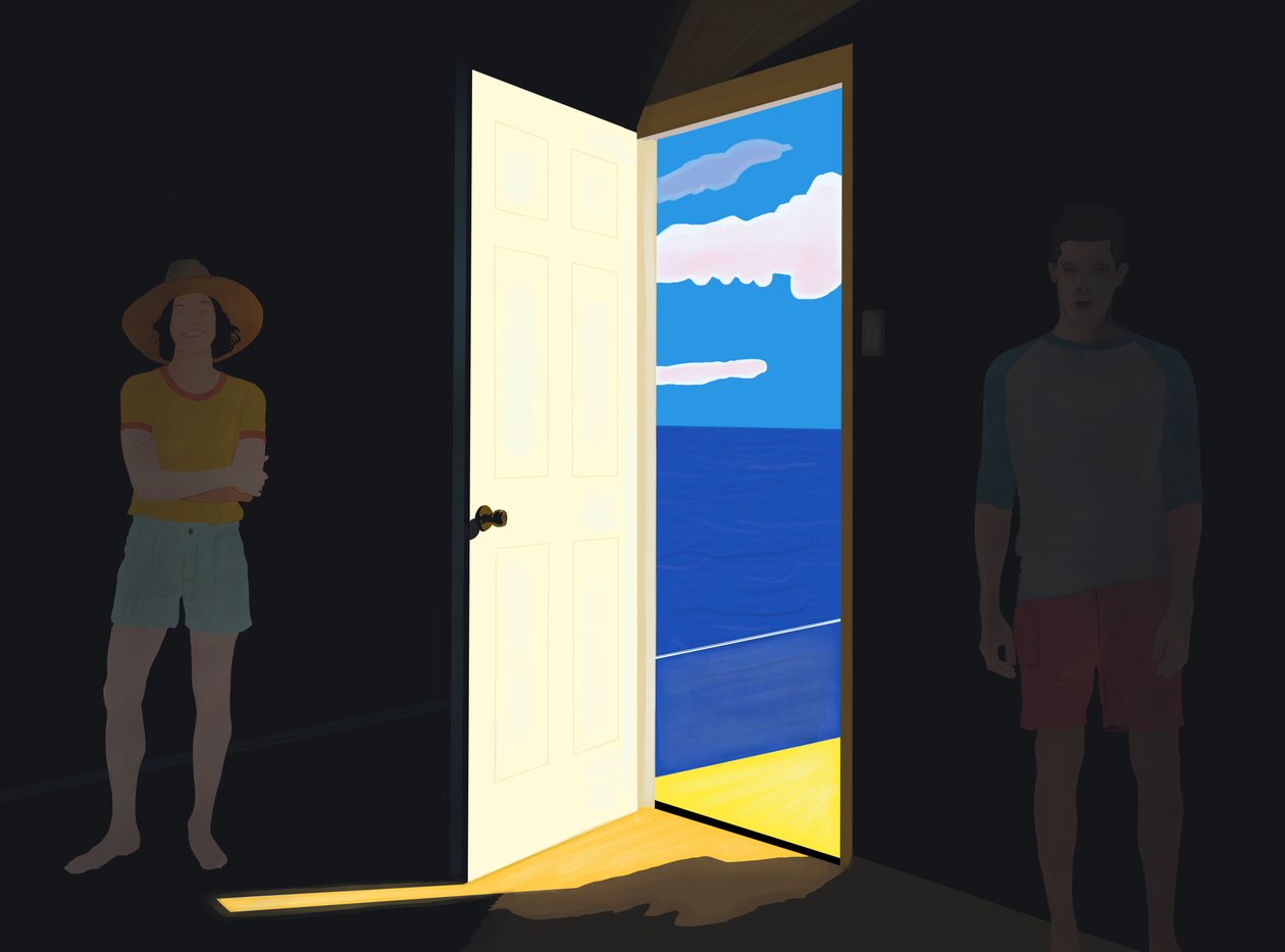 Coppia nella casa sulla spiaggia, Brooklyn (arte digitale) da Evan Sklar