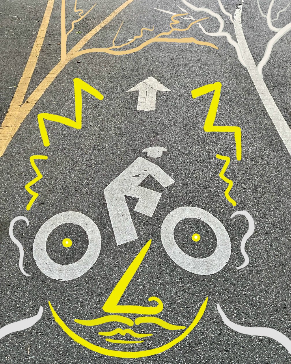 Ciclista e segnaletica, 2020-24 circa (arte digitale) da Evan Sklar