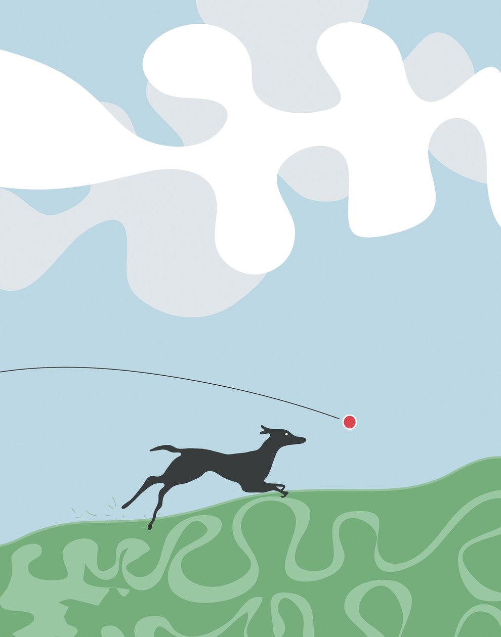 Cane che insegue una palla, 2015 (disegnato a mano su iPad con una matita Apple) da Evan Sklar