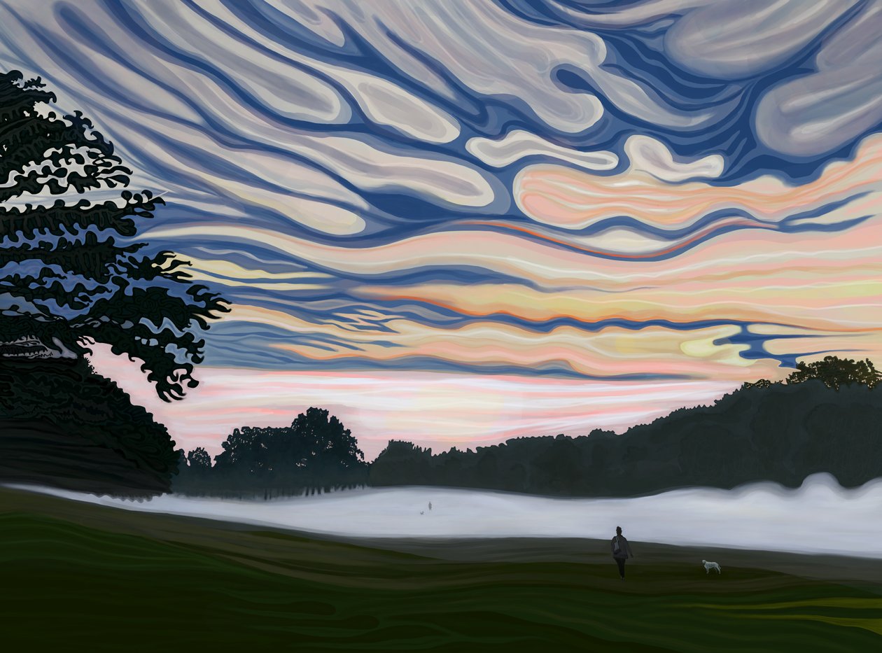 Campo e nebbia al mattino, Brooklyn (arte digitale) da Evan Sklar