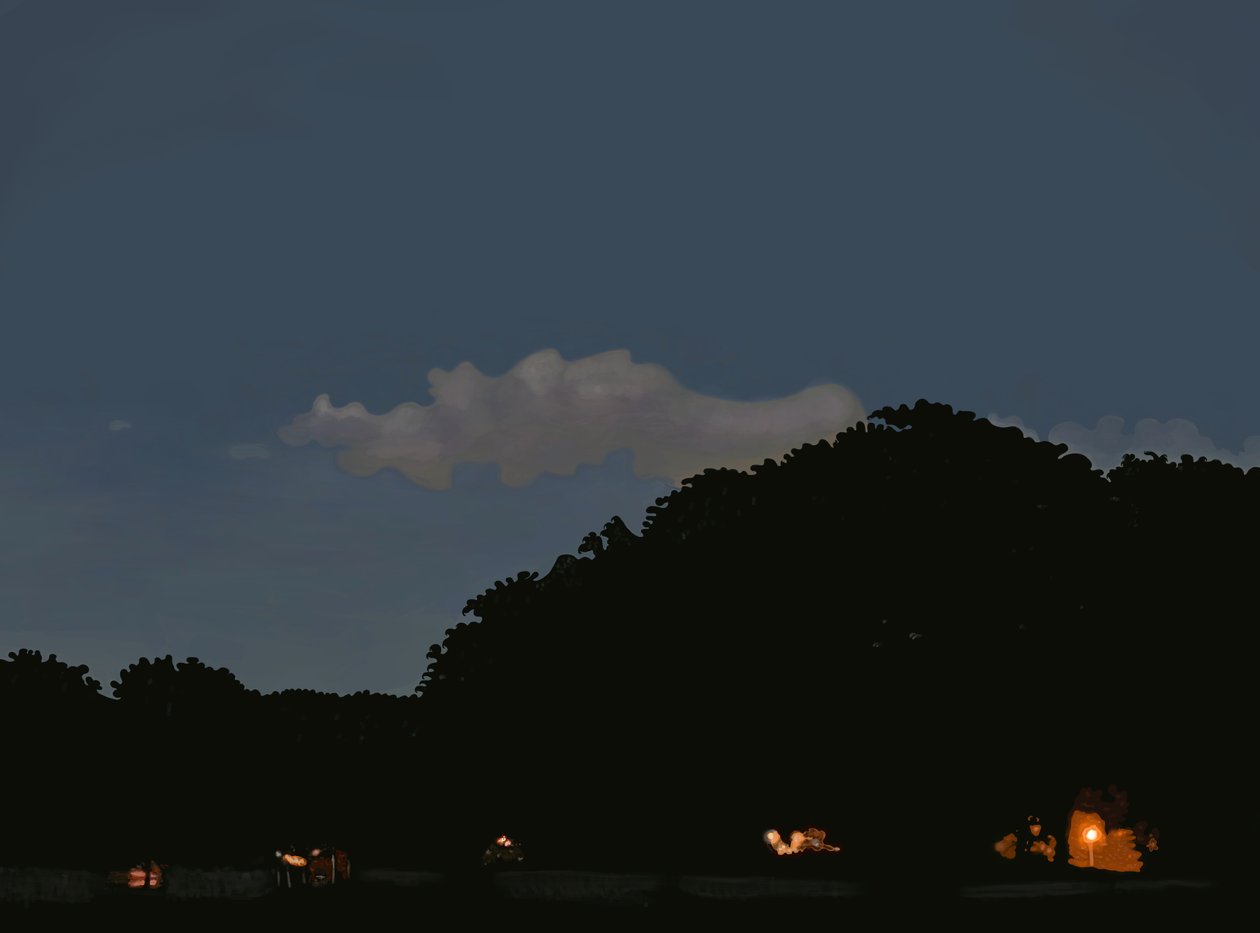 Campo e cielo al crepuscolo, Prospekt park, Brooklyn (arte digitale) da Evan Sklar
