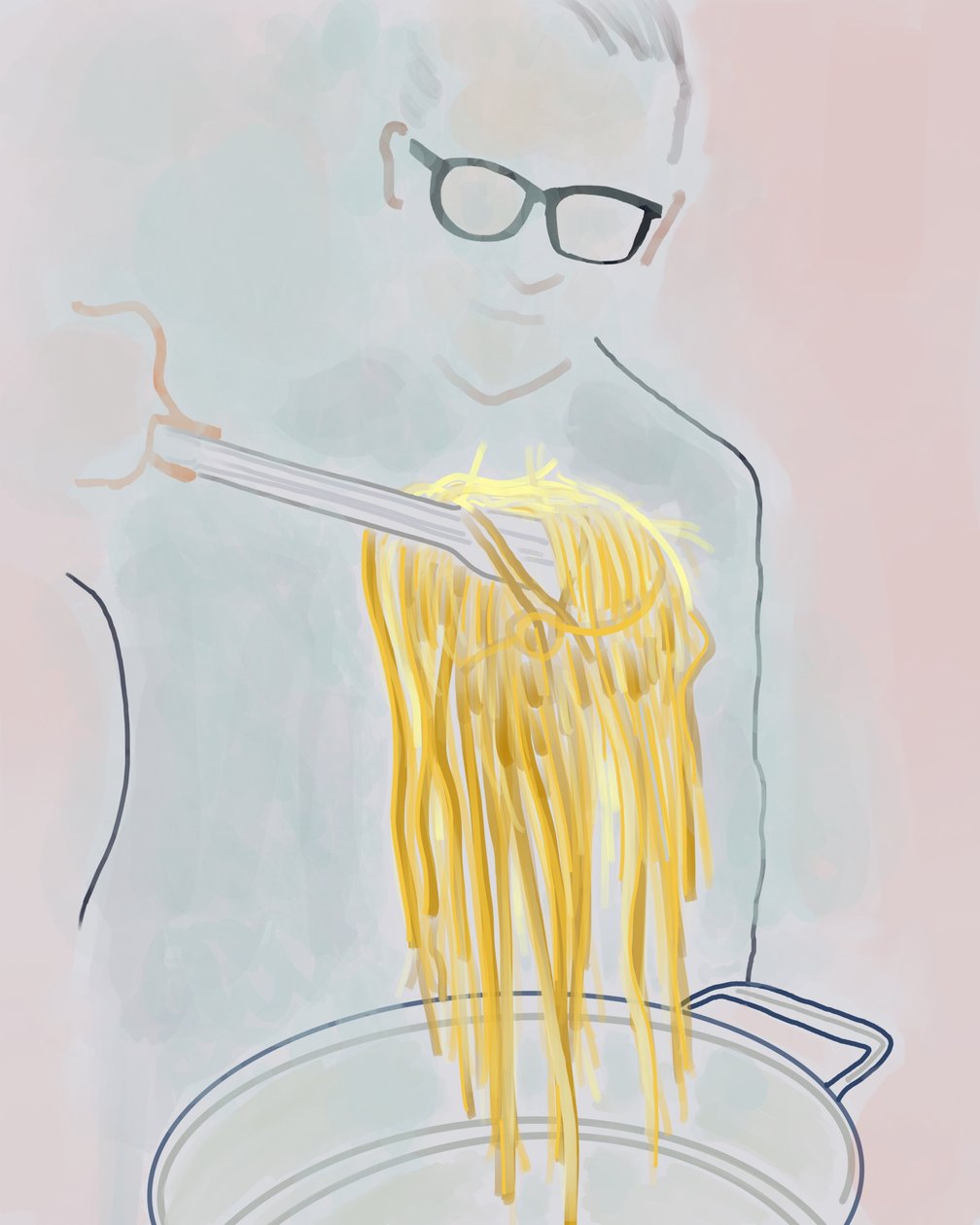 Uomo che estrae la pasta da una pentola, Brooklyn (arte digitale) da Evan Sklar