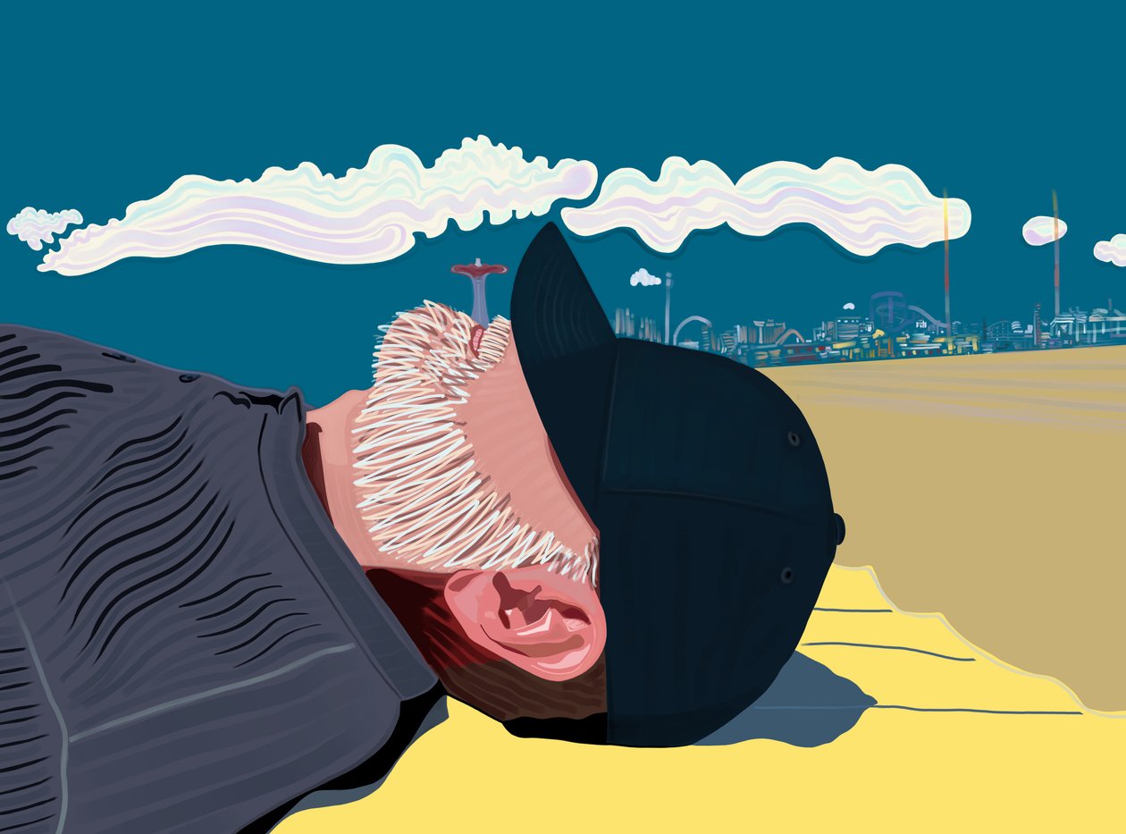 Uomo con barba sulla spiaggia di Coney Island (arte digitale) da Evan Sklar
