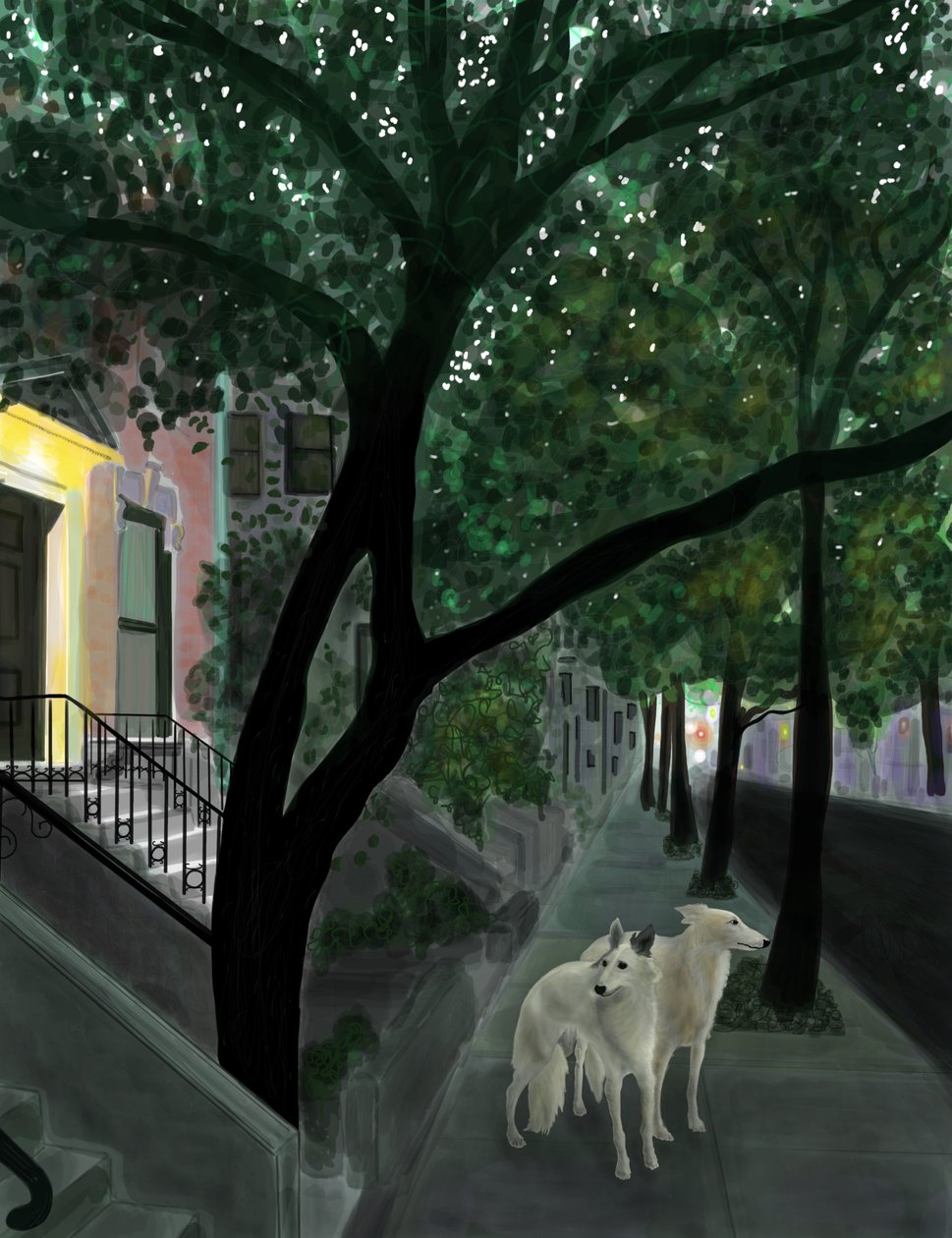 Minnie e Penny sul marciapiede, Brooklyn (arte digitale) da Evan Sklar