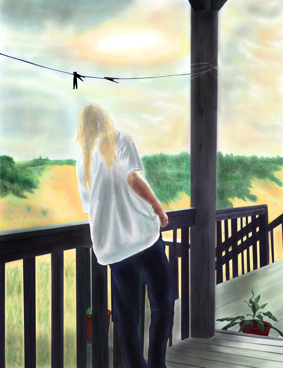 Miss Penny sulla veranda, North Swan Beach (arte digitale) da Evan Sklar