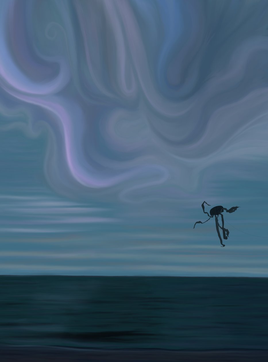 Oceano e nuvola con aquilone piovra (arte digitale) da Evan Sklar