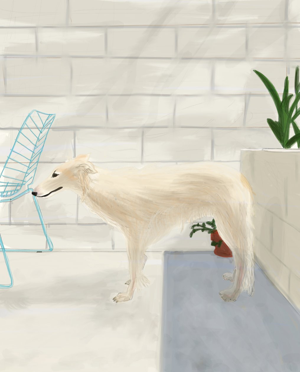Penny On The Back Porch 2017 (disegnato a mano su un iPad con una matita Apple) da Evan Sklar