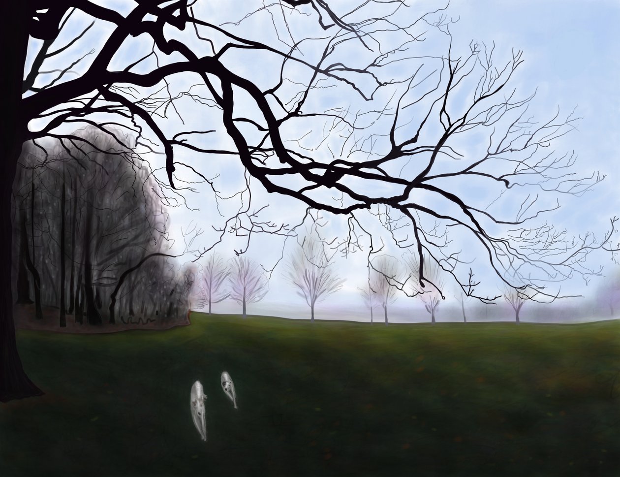 Penny e Minnie che corrono nel parco, Brooklyn (arte digitale) da Evan Sklar