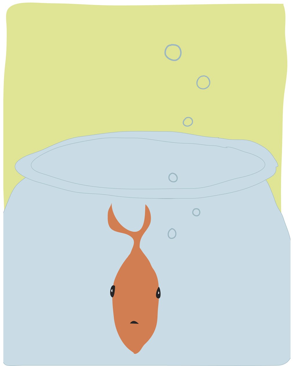 Single Goldfish In Bowl, 2015 (disegnato a mano su iPad con una matita Apple) da Evan Sklar