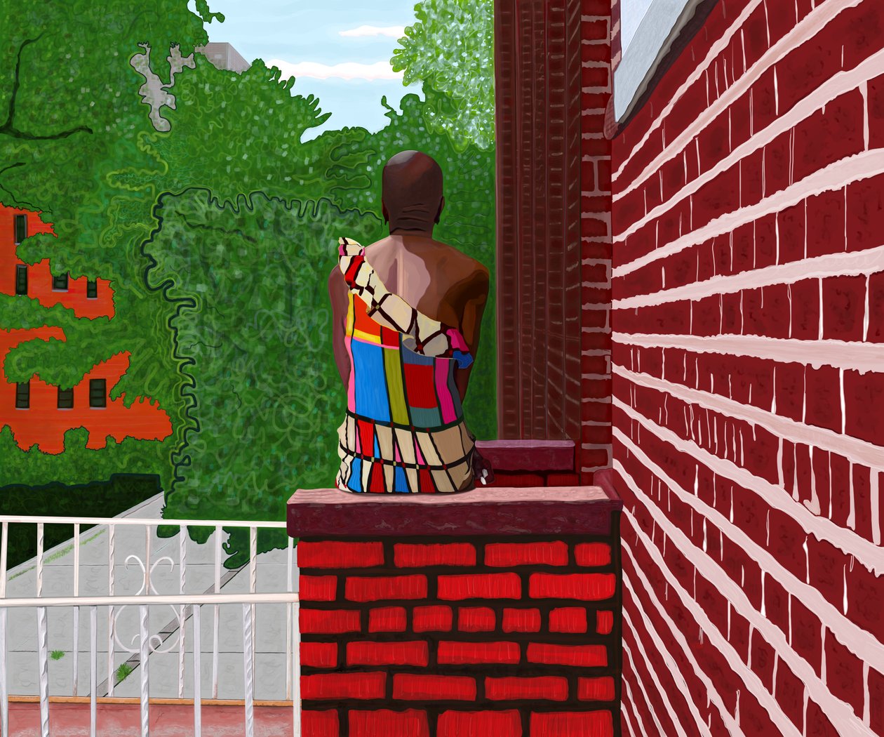 Donna seduta a Crown Heights, estate (arte digitale) da Evan Sklar