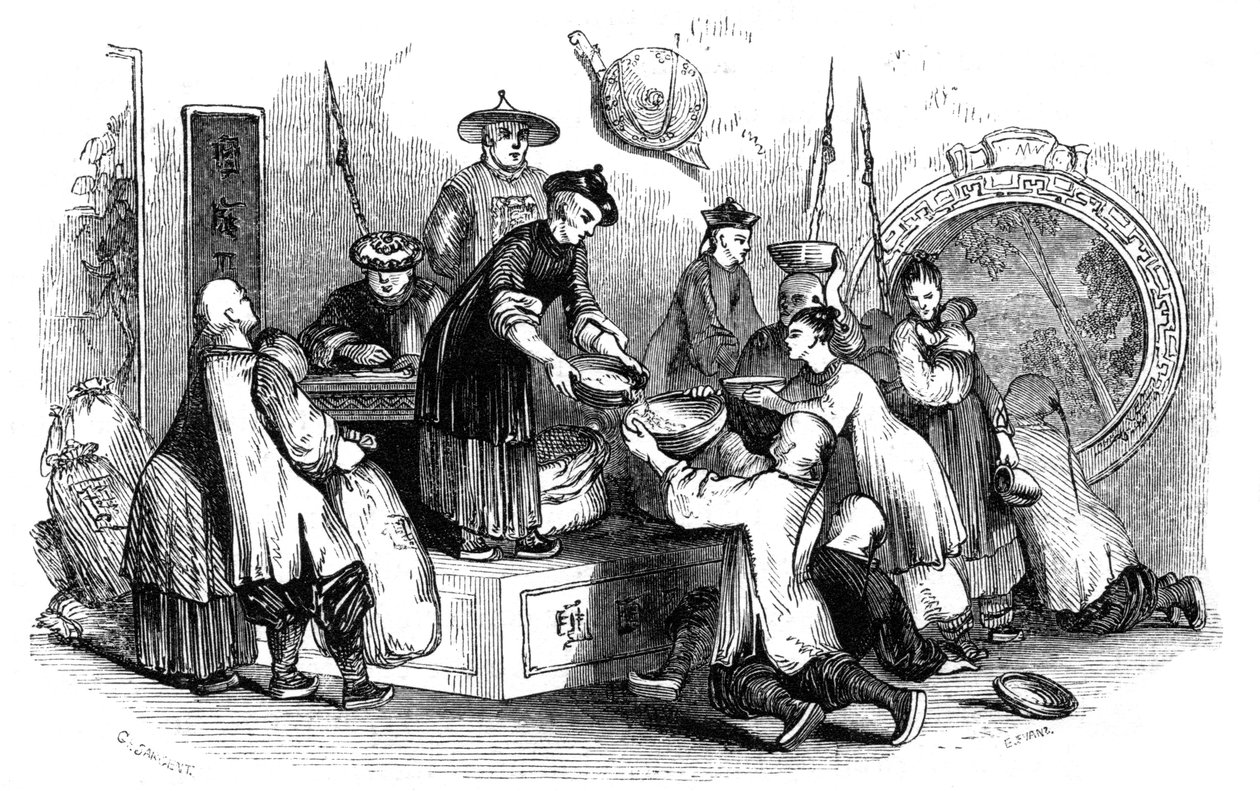 Distribuzione di grano alla popolazione durante una stagione di scarsità, 1847 da Evans