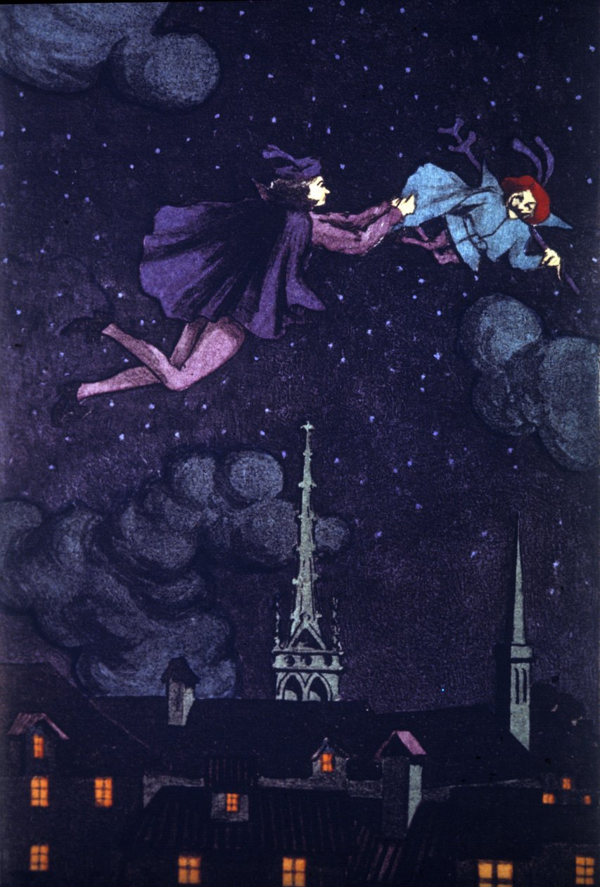 Illustrazione per il romanzo "Il diavolo zoppo" di Alain Rene Lesage. Disegno di E.Torrent, circa 1930 da Evelio Torrent