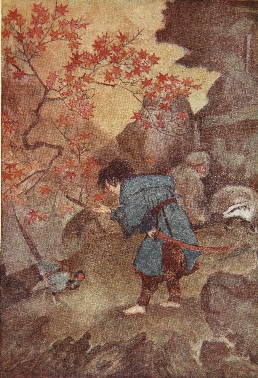 Momotaro e il fagiano, illustrazione da 