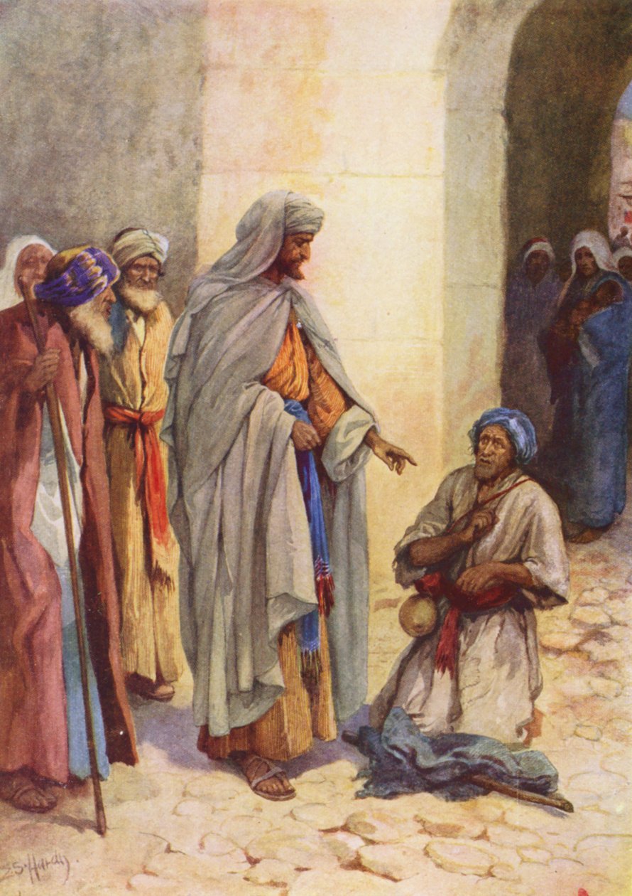 Un povero storpio guarito (litografia a colori) da Evelyn Stuart Hardy