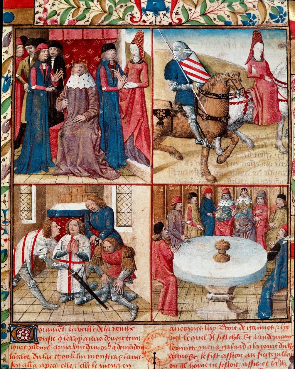 Re Artù tiene corte, Lancillotto condotto da una dama all