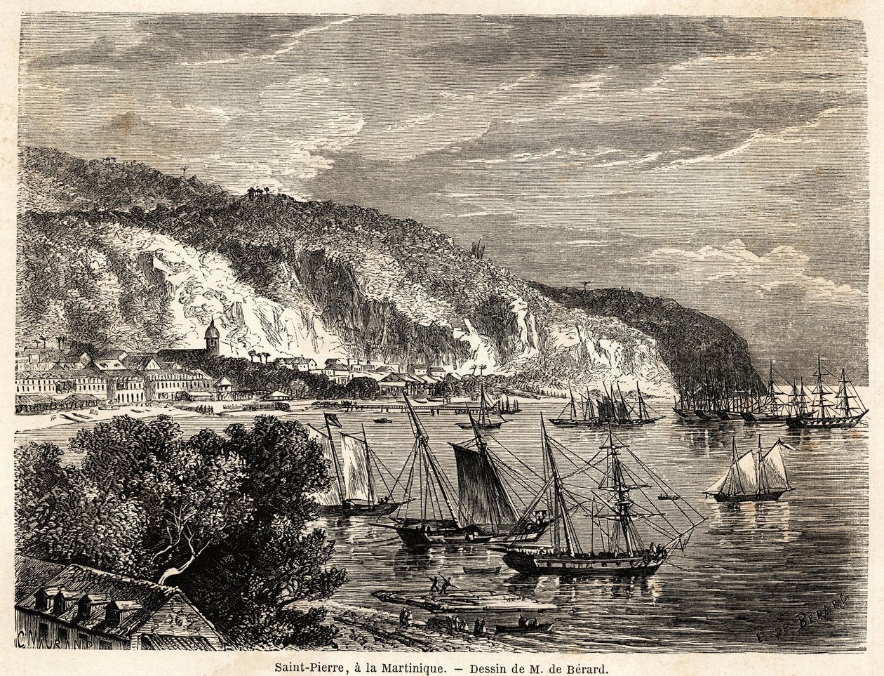 Veduta di Saint Pierre, in Martinica, disegno di Auguste de Berard (1824-1881), per illustrare i viaggi nelle Indie Occidentali, nel 1858-1859, di Anthony Trollope (1815-1882). Incisione in "Il giro del mondo, nuovo giornale dei viaggi" Parigi da Evremond de (after) Berard
