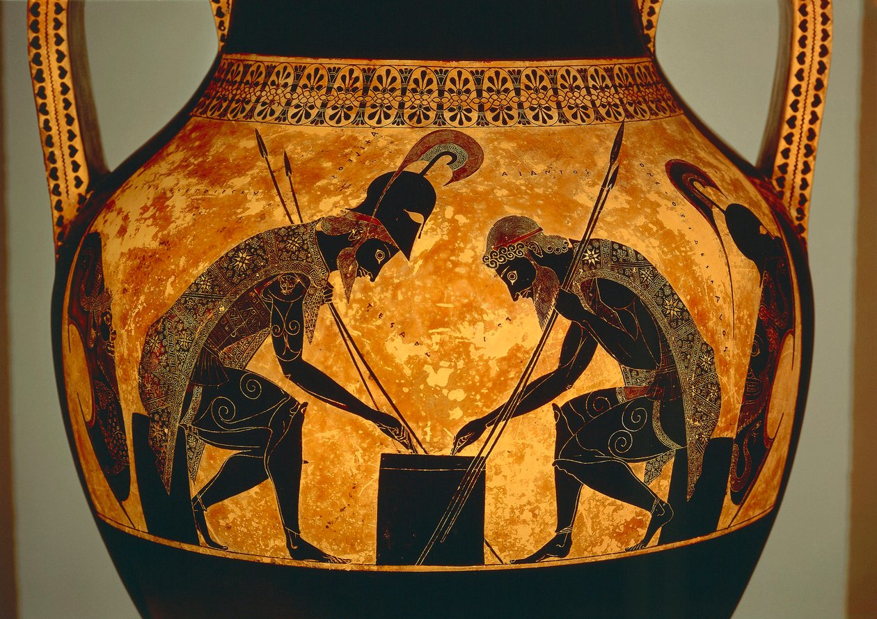 Anfora attica a figure nere raffigurante Achille e Aiace che giocano a dadi (dettaglio) da Exekias Exekias