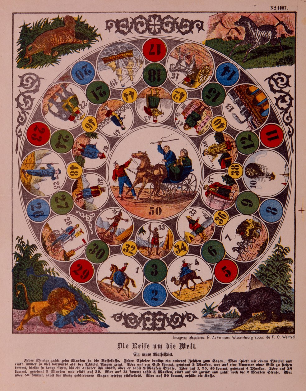 Gioco del viaggio intorno al mondo, pubblicato da Ackermann, Wissembourg da F. C. Wentzel