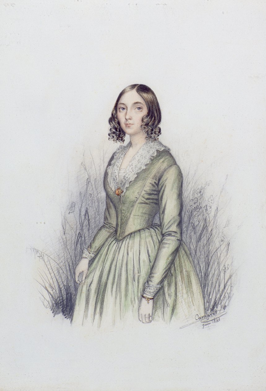 Ritratto di una giovane donna in un vestito verde, 1841 da F. Camaret