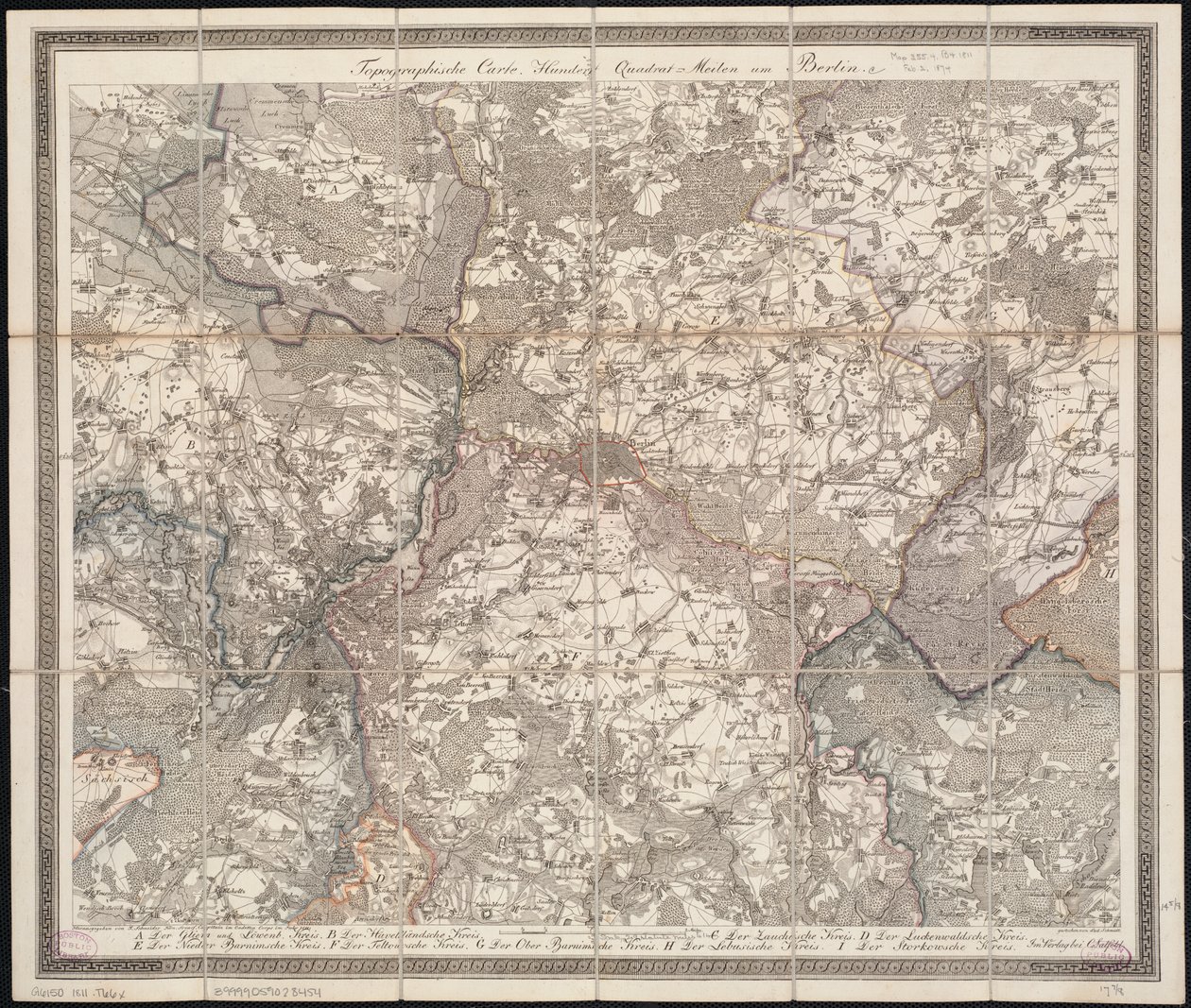 Carta topografica di cento miglia quadrate intorno a Berlino da F. Schneider