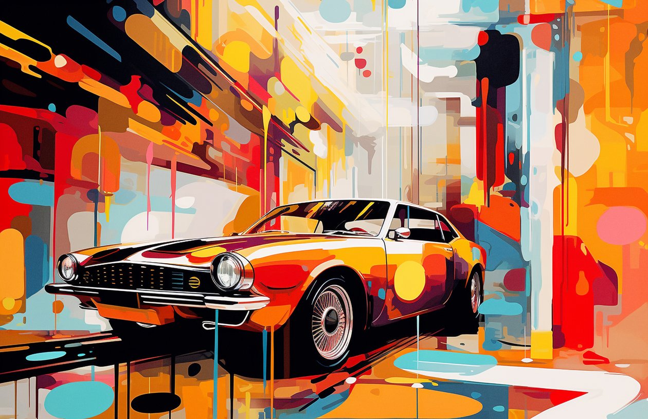 Dipinto di vecchia auto americana astratta, decorazione per la stanza dei giovani adulti, stampe d