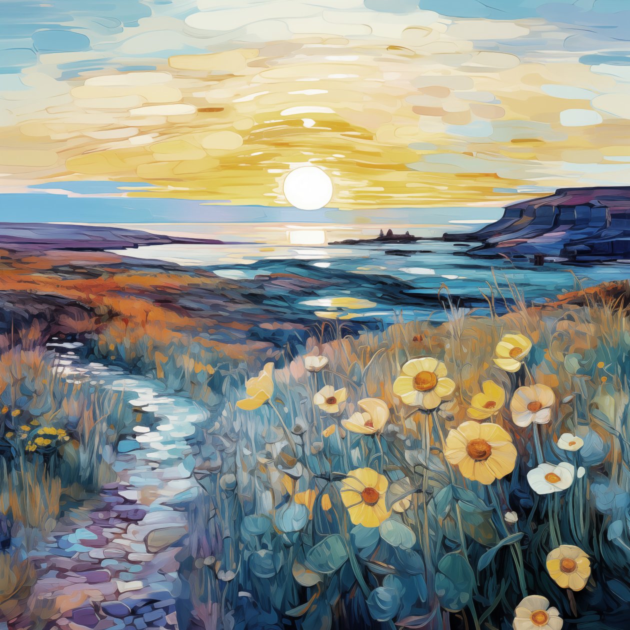 Fiori viola astratti nel paesaggio all