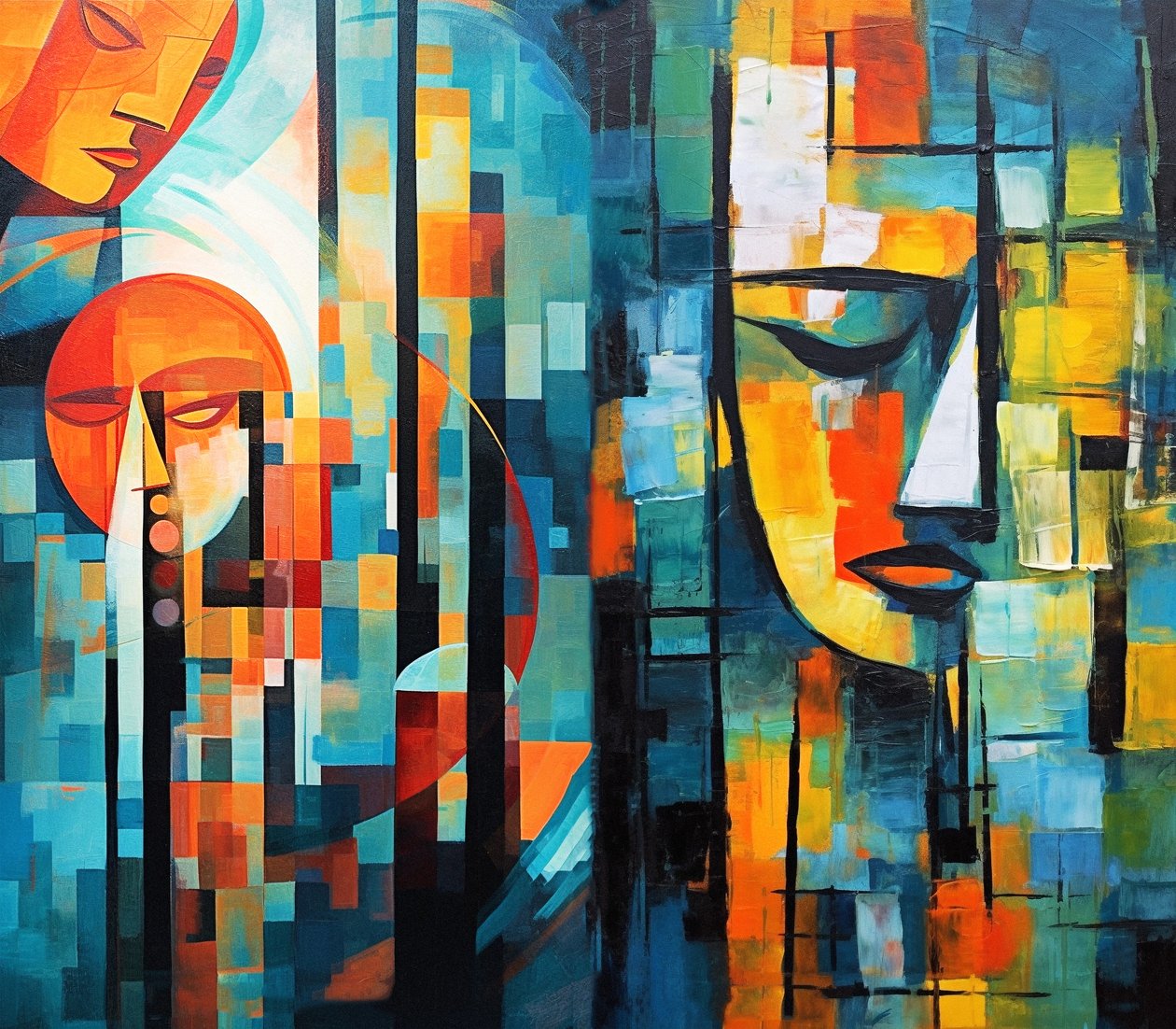 Pittura figurativa astratta colorata, arte digitale stampabile da F. Abderrahim