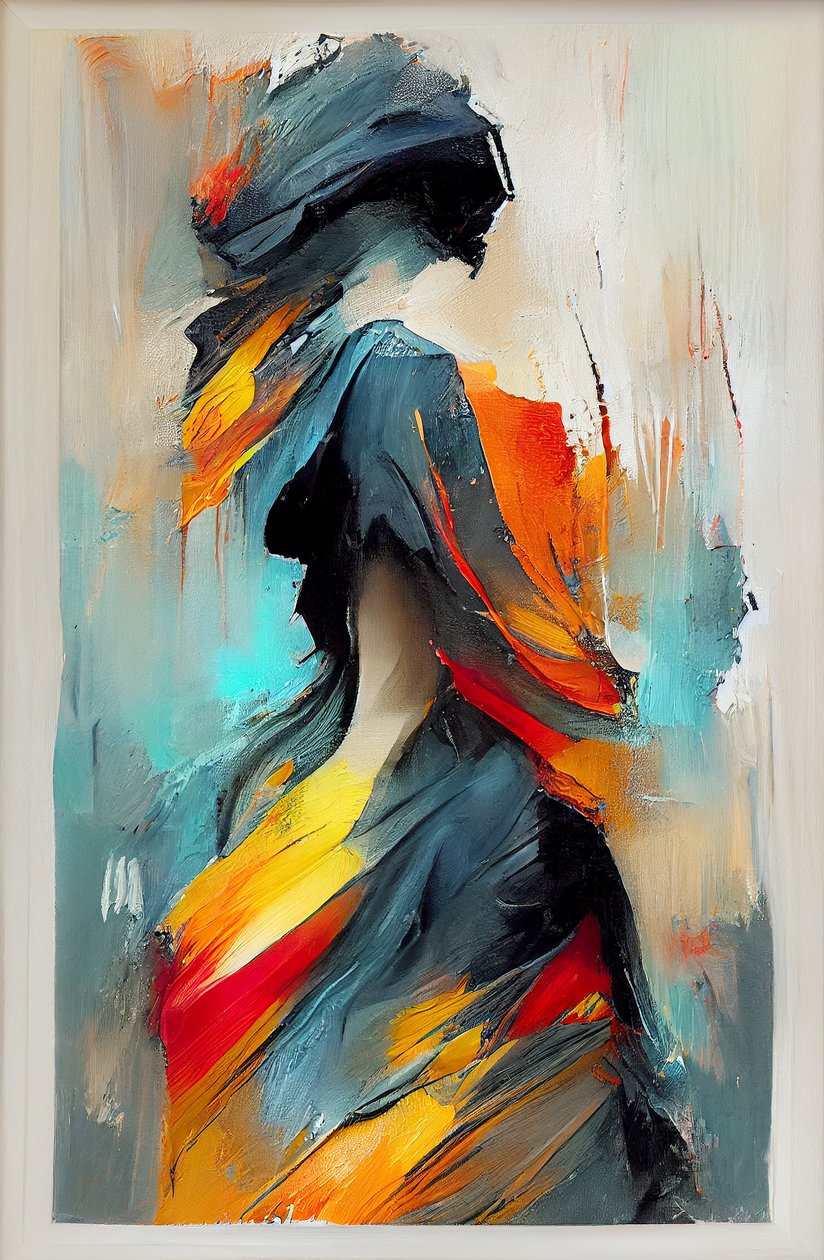 Dipinto impressionista astratto di una donna che danza da F. Abderrahim