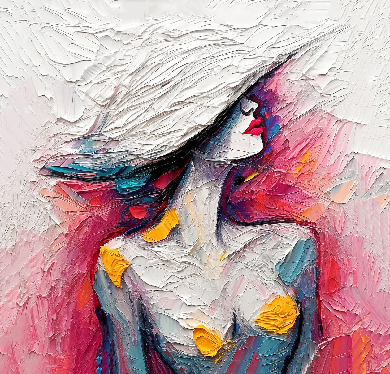 Ritratto di moda di donna, pittura ad olio astratta, stampe d