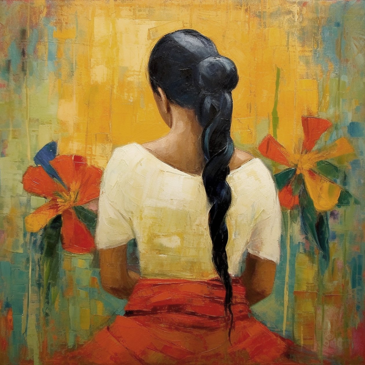 Pittura astratta: donna messicana di spalle da F. Abderrahim