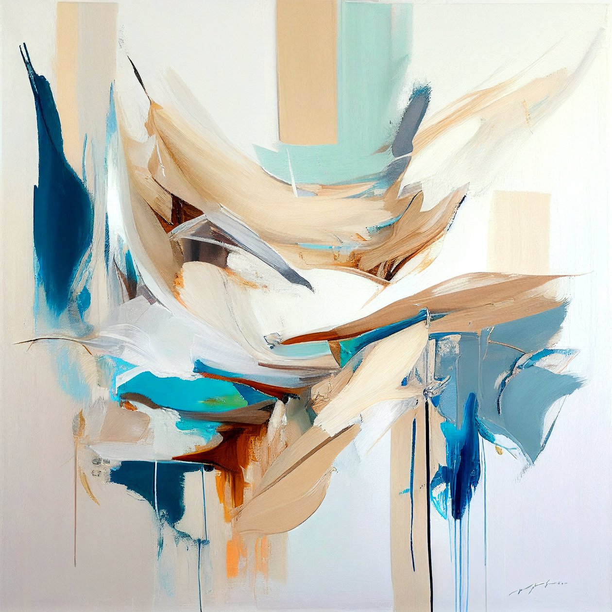 Composizione pittura astratta in vendita per soggiorno, stampe su tela da F. Abderrahim