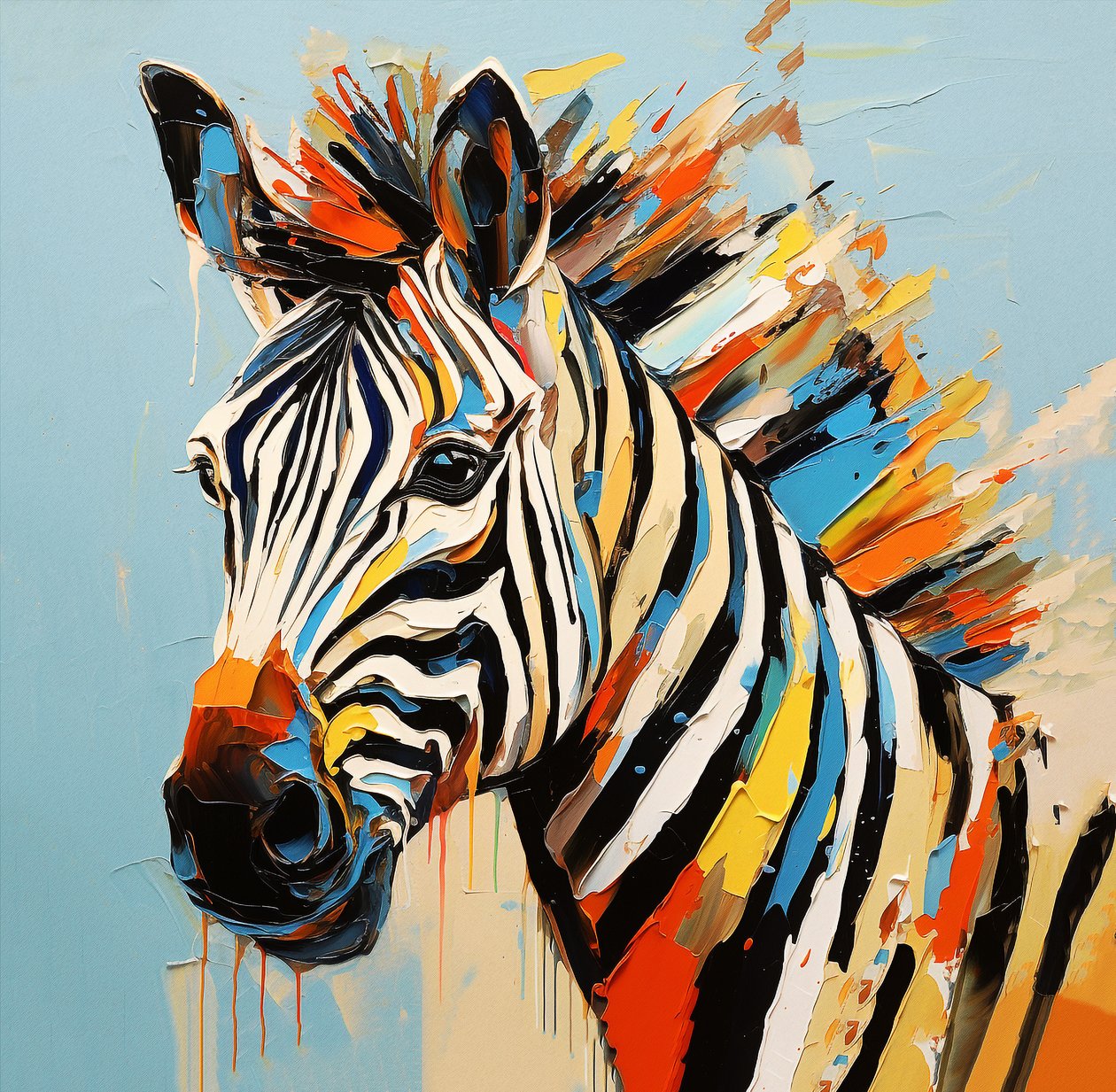 Ritratto di zebra della savana astratta, dipinto a colori pieni, Arte da Parete da F. Abderrahim