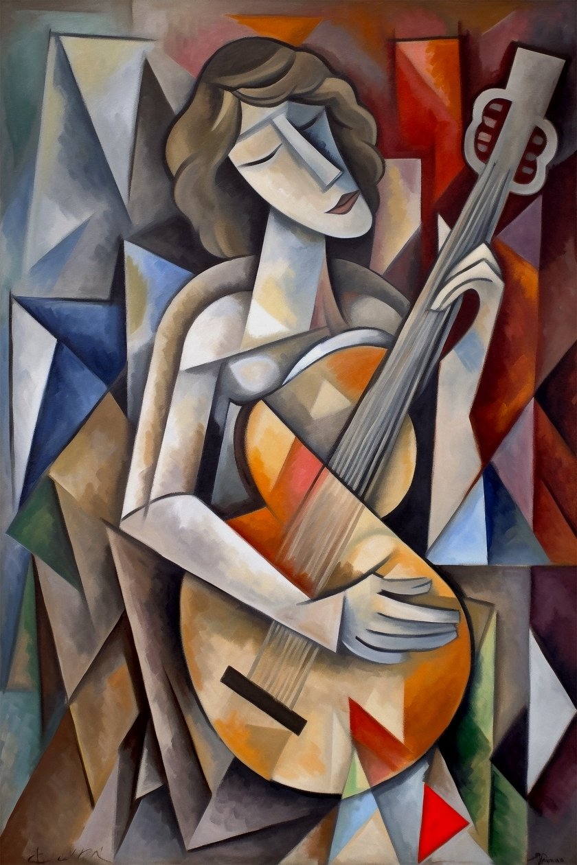 Cubismo analitico e musica in frammenti, stampa verticale su tela, decorazione murale da F. Abderrahim