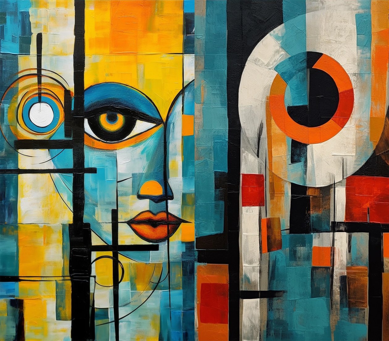 Dipinto cubista di un volto femminile da F. Abderrahim