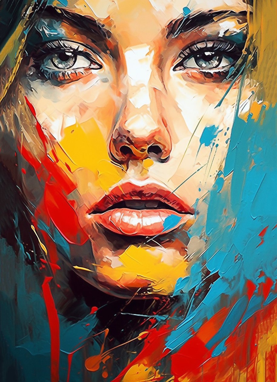 Ritratto di donna, occhi blu, espressionismo da F. Abderrahim