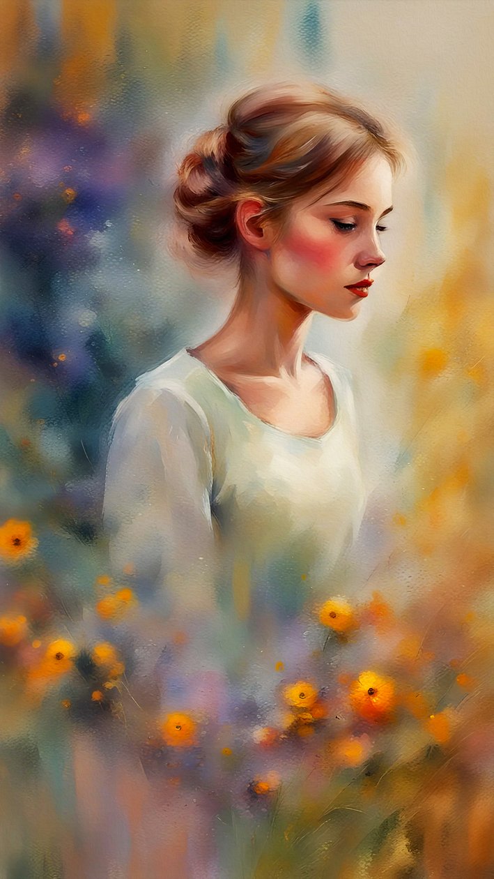 Ritratto di giovane donna e fiori da F. Abderrahim