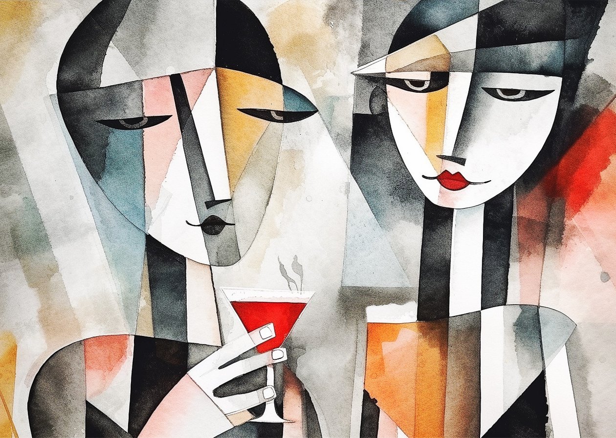 Coppia che beve vino in un ristorante, stampe su tela e arte murale da F. Abderrahim
