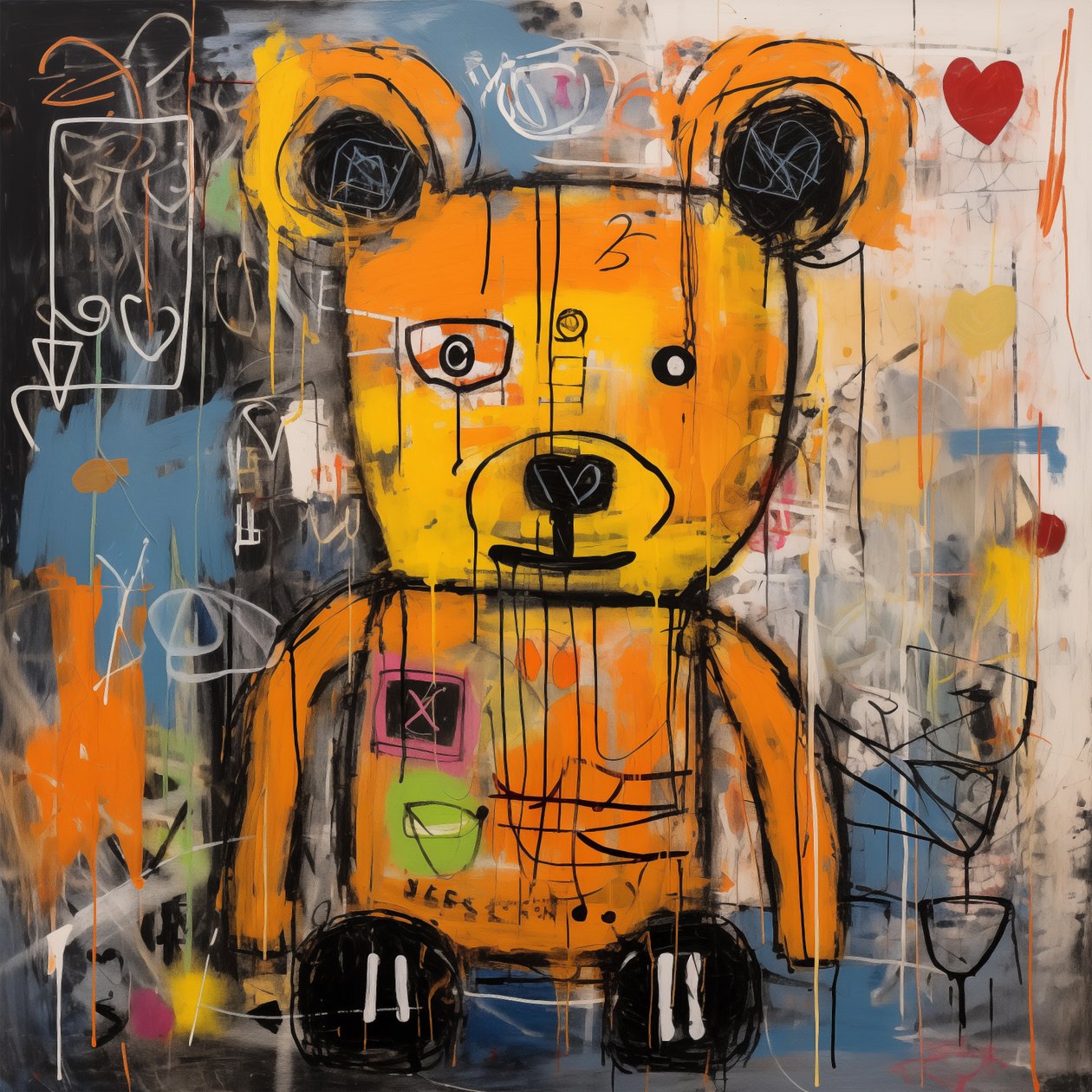 Dipinto astratto di un orso carino, stile Jean Michel Basquiat, stampe d