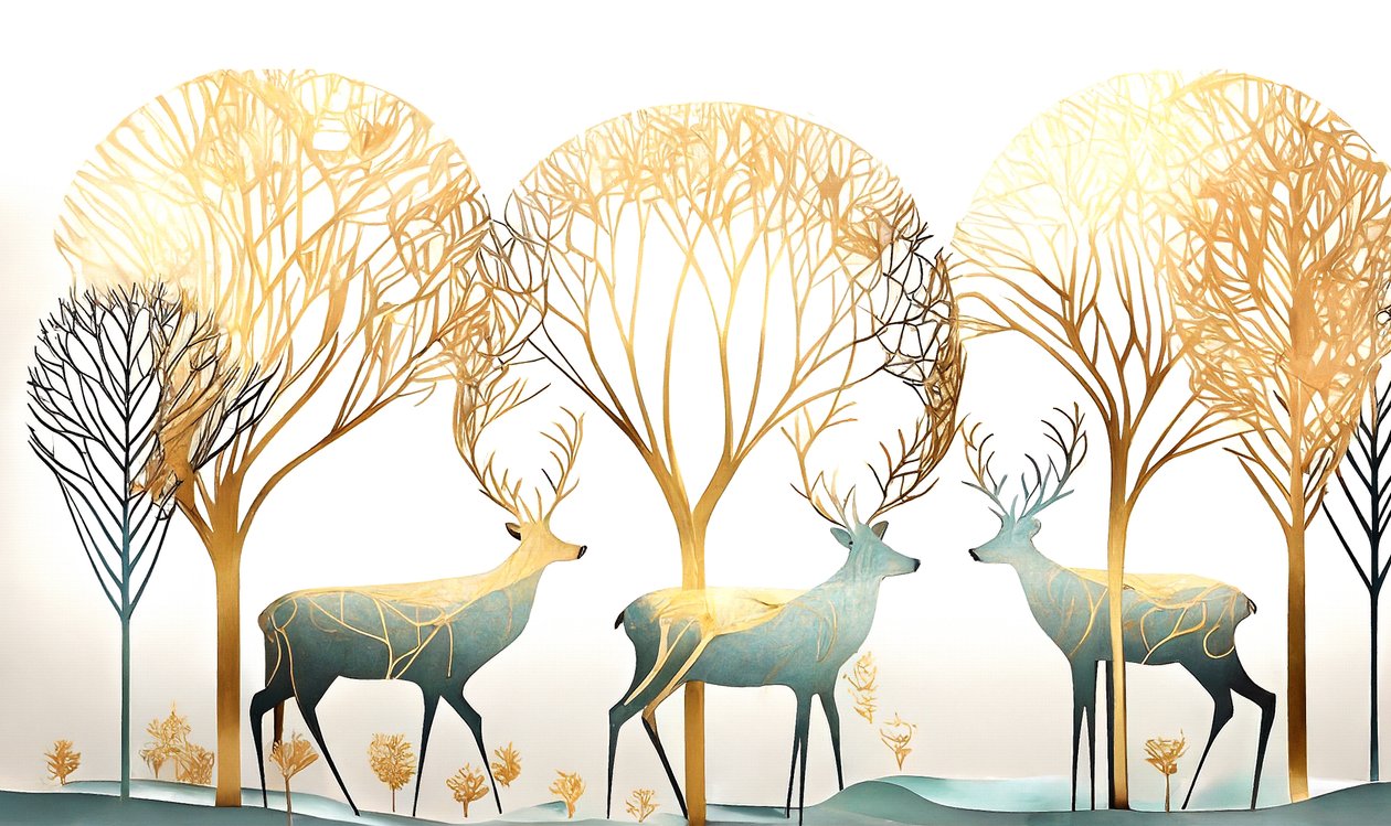 Cervo e albero dorato, colori pastello astratti da F. Abderrahim
