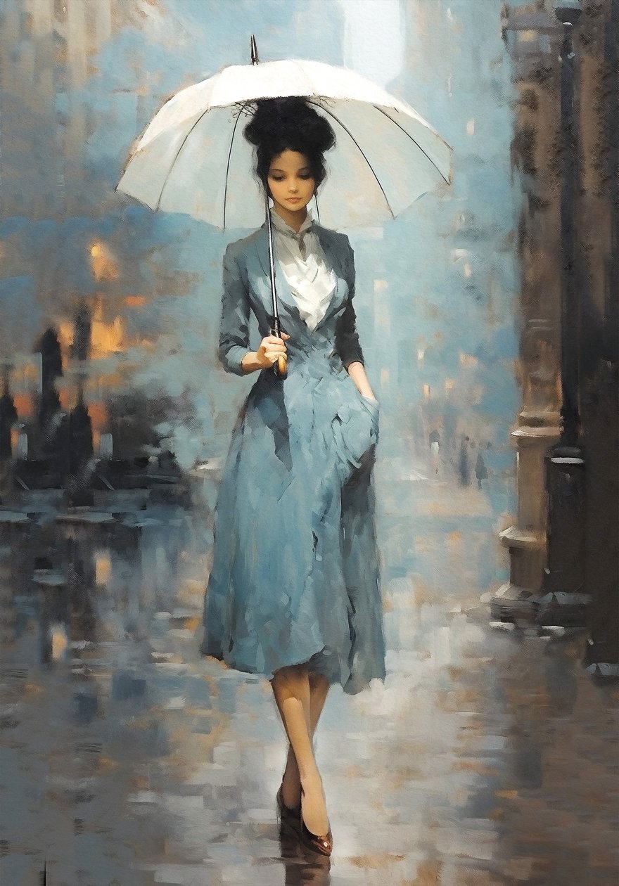 Elegante signora francese che cammina per le strade di Parigi, decorazione murale da F. Abderrahim