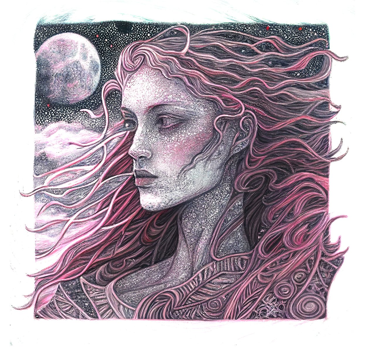 Ritratto di donna in linea sottile, stampe d