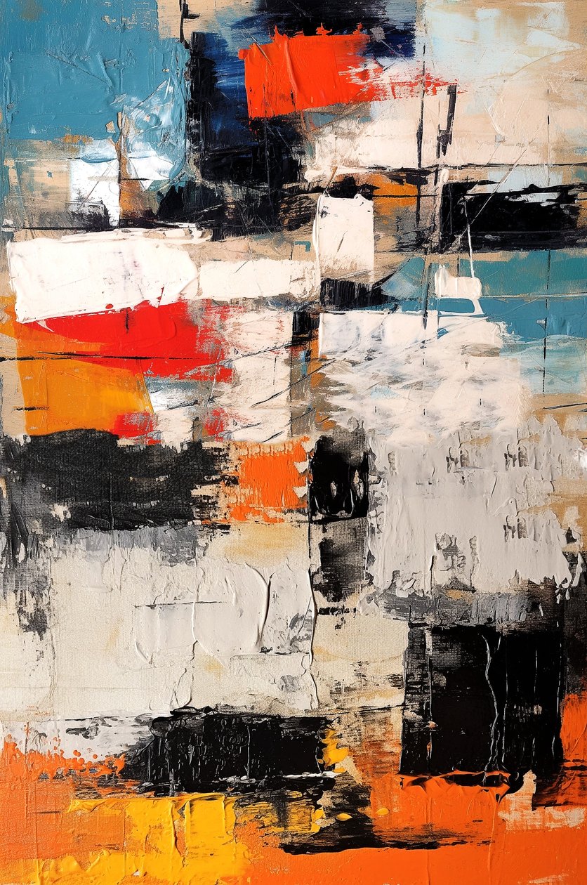 Pittura astratta moderna verticale per soggiorno, stampe di poster in vendita da F. Abderrahim