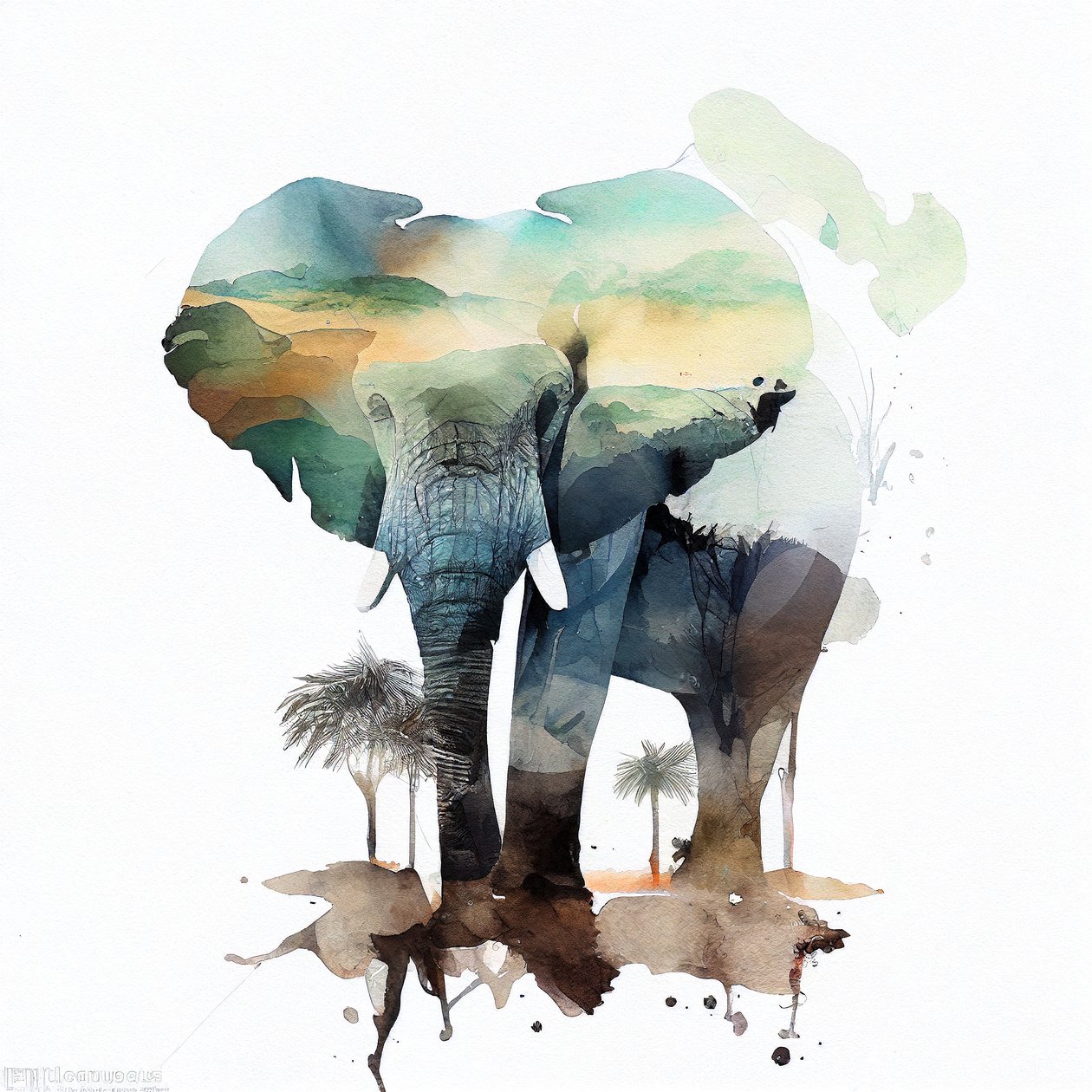 Elefante ad Acquerello, Savana Africana, stampe d