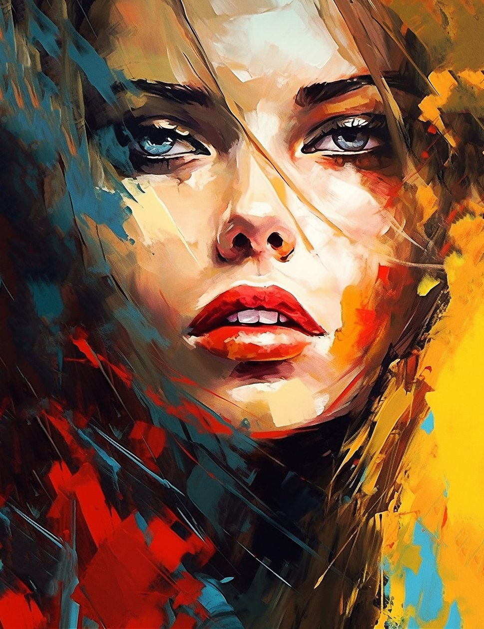 Ritratto di donna, dipinto impressionista a olio da F. Abderrahim