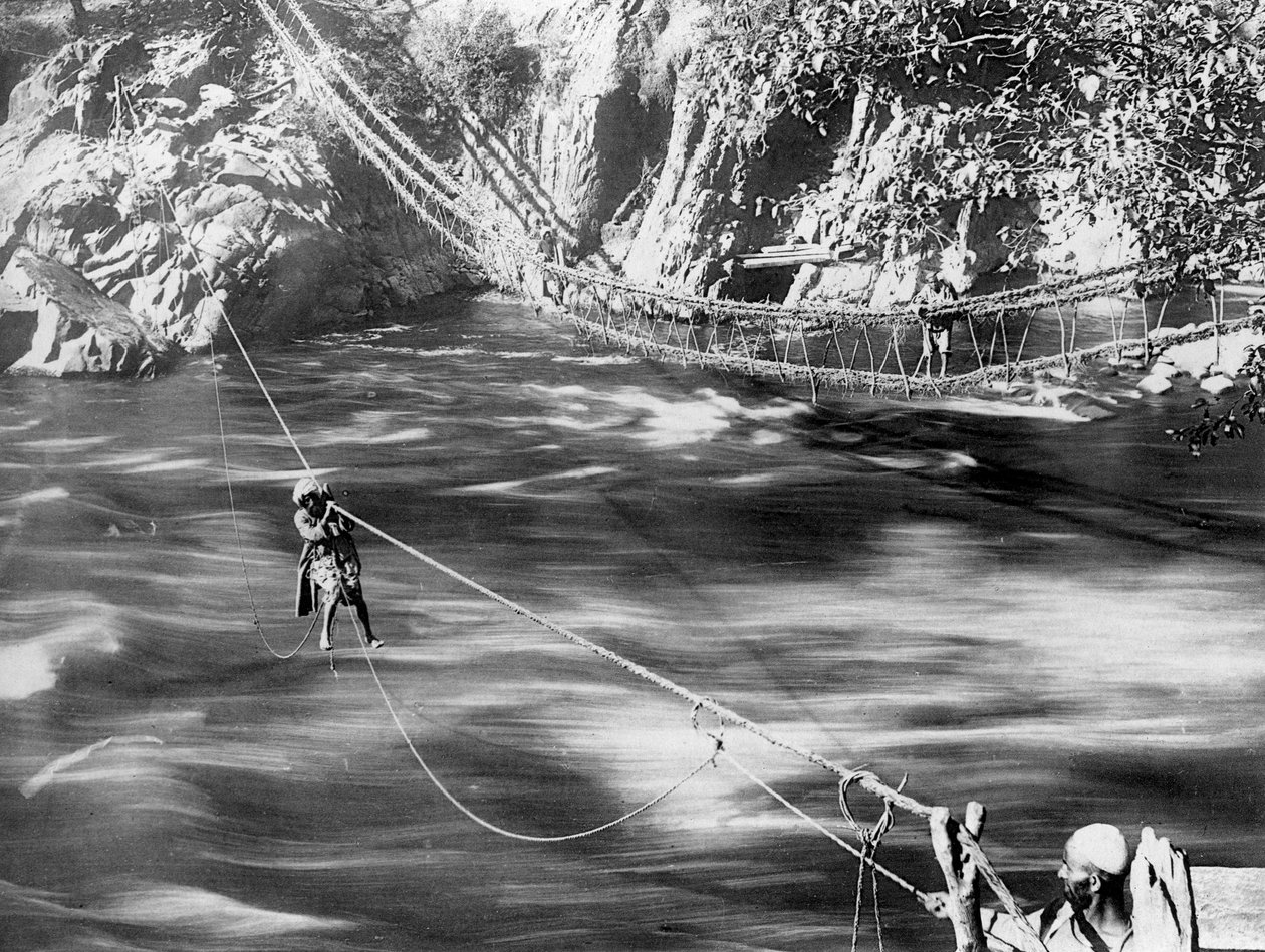 Ponte di Corde, Valle di Jhelum, Kashmir, India, c1900 da F. Bremner