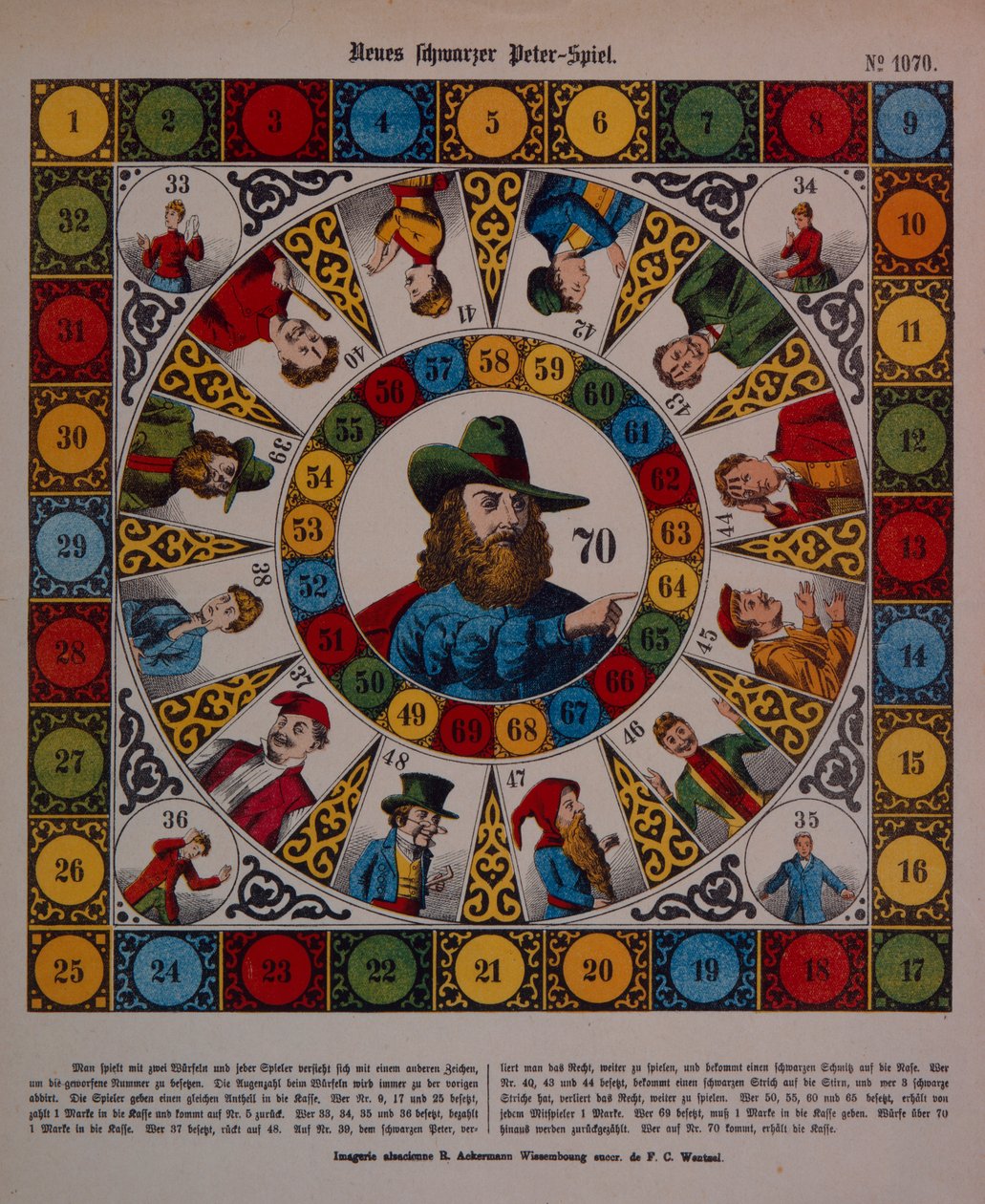 Gioco di Schwarzer Peter, o Black Peter, foglio pubblicato da Ackermann, Wissembourg da F. C. Wentzel