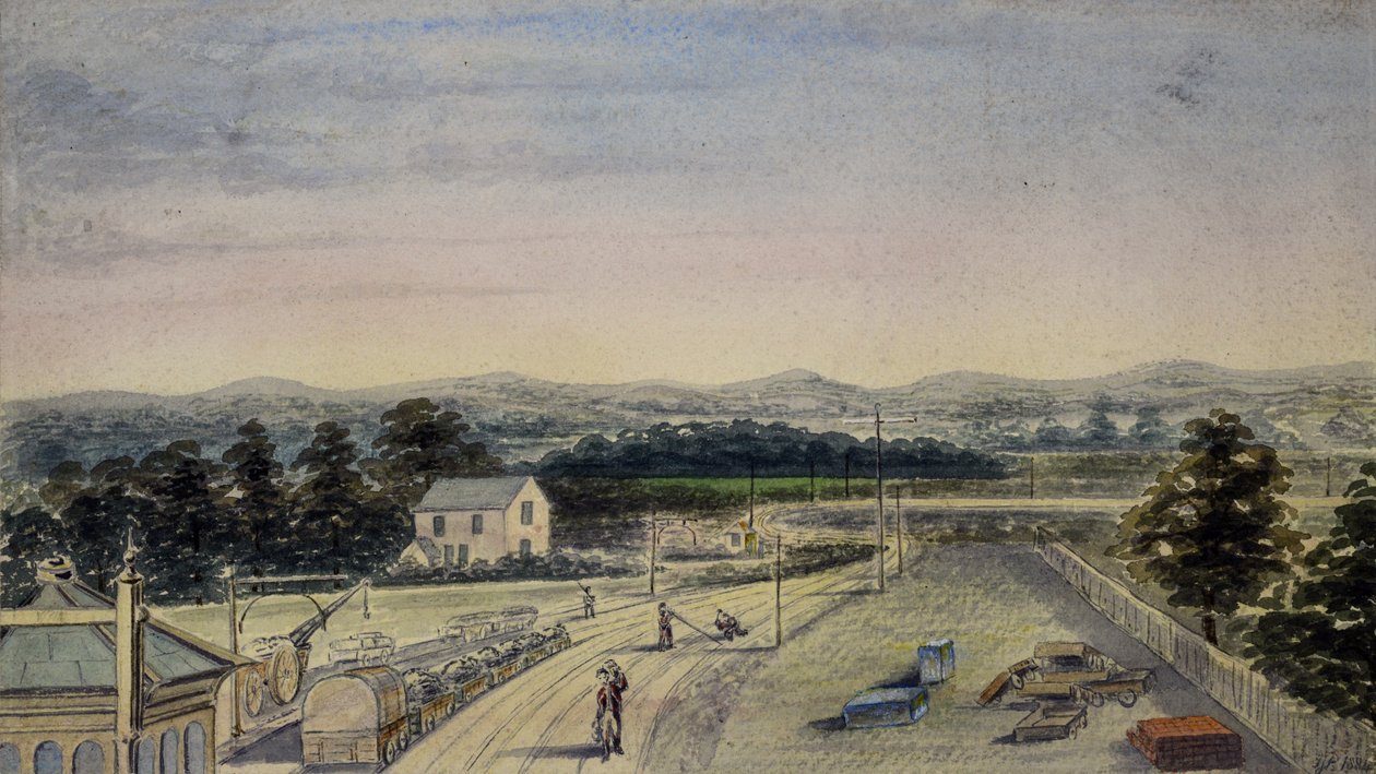 Vista dal ponte alla stazione ferroviaria, Lingfield, Surrey verso Crowhurst da F. J. P.